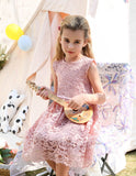 ALLOVIN Girls and Toddler Sleeveless A-Line Lace Party Dress Flower Girl Princess Dress with Beaded Bowknot 2-12 Years
