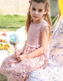 ALLOVIN Girls and Toddler Sleeveless A-Line Lace Party Dress Flower Girl Princess Dress with Beaded Bowknot 2-12 Years