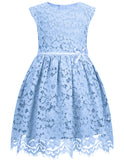 ALLOVIN Girls and Toddler Sleeveless A-Line Lace Party Dress Flower Girl Princess Dress with Beaded Bowknot 2-12 Years