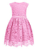 ALLOVIN Girls and Toddler Sleeveless A-Line Lace Party Dress Flower Girl Princess Dress with Beaded Bowknot 2-12 Years