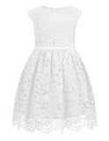 ALLOVIN Girls and Toddler Sleeveless A-Line Lace Party Dress Flower Girl Princess Dress with Beaded Bowknot 2-12 Years