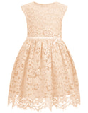 ALLOVIN Girls and Toddler Sleeveless A-Line Lace Party Dress Flower Girl Princess Dress with Beaded Bowknot 2-12 Years