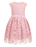 ALLOVIN Girls and Toddler Sleeveless A-Line Lace Party Dress Flower Girl Princess Dress with Beaded Bowknot 2-12 Years