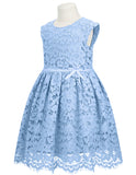 ALLOVIN Girls and Toddler Sleeveless A-Line Lace Party Dress Flower Girl Princess Dress with Beaded Bowknot 2-12 Years