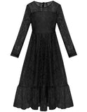 ALLOVIN Girl's Long Sleeve A-Line Lace Maxi Dress Backless Ruffle Hem Flower Girl Party Dress