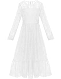ALLOVIN Girl's Long Sleeve A-Line Lace Maxi Dress Backless Ruffle Hem Flower Girl Party Dress