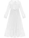 ALLOVIN Girl's Long Sleeve A-Line Lace Maxi Dress Backless Ruffle Hem Flower Girl Party Dress