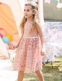 ALLOVIN Girls and Toddler Sleeveless A-Line Lace Party Dress Flower Girl Princess Dress with Beaded Bowknot 2-12 Years
